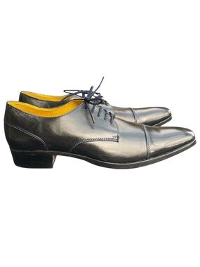 New Custom Leather Black/Blue Stitch/Lace Up Oxford Derby Dress Shoe (10/11)